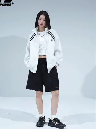 戴萌袁一琦同款秋国潮刺绣拉链立领卫衣男宽松美式运动外套女