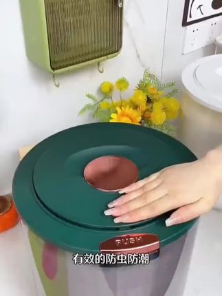 圆形大容量米桶厨房防潮储粮密封透明杂粮粗粮防虫家用加厚#厨房好物 #圆形米桶 #储粮桶