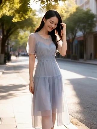 夏梵尼薄雾冰纱夏季法式连衣裙女收腰显瘦气质款通勤风高级感裙子#奥迪r8测评试驾 #晚宴礼服穿搭 #时尚穿搭时尚穿搭时尚 #每日分享