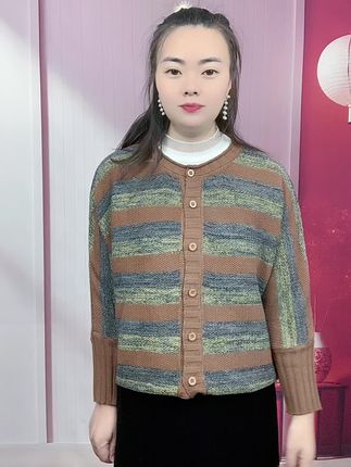 条纹棉纱针织开衫#毛衣穿搭