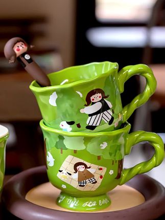 可爱马克杯带盖办公室家用喝水杯早餐咖啡杯个性复古麻花杯子#好物分享 #杯子控 #美观实用 #可爱杯子 #种草好物推荐