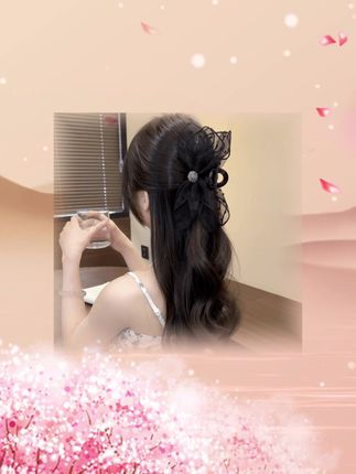 新款波点蝴蝶结抓夹高级感气质百搭鲨鱼夹马尾夹后脑勺发饰