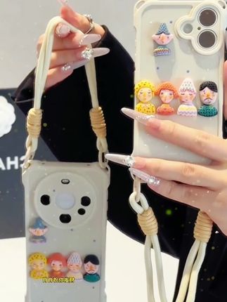 卡通小人偶贴件挂绳适用iPhone手机苹果 16手机壳华为p70vivoppo小米15#爆款热 卖中 #数码科技 #好物推荐 #手机壳 # 富婆必备