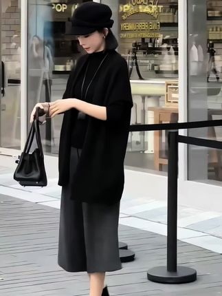 秋装长袖打底衫毛衣针织衫松弛感休闲裤三件套#穿出自信穿出美丽#减龄穿搭#遮肉显瘦#时尚女装