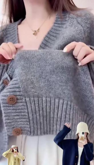 慵懒风V领毛衣外套女春秋新款复古设计感中长款针织开衫上衣外搭#慵懒风针织毛衣#中长款毛衣外套#复古毛衣