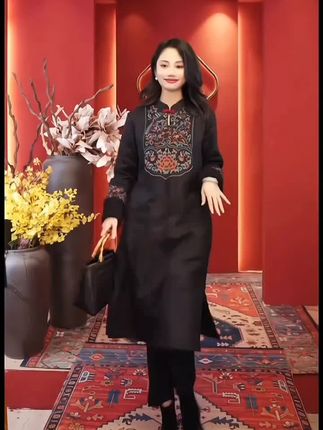 汉服女改良连衣裙复古绣花中国风秋冬夹棉加厚LYQ90135#漂亮妈妈装 #重工刺绣 #高端大气上档次 #复古穿搭