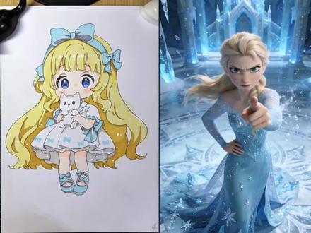 艾莎#简笔画#育儿简笔画#创意简笔画#跟着抖音学画画#水彩笔画画@抖音小助手