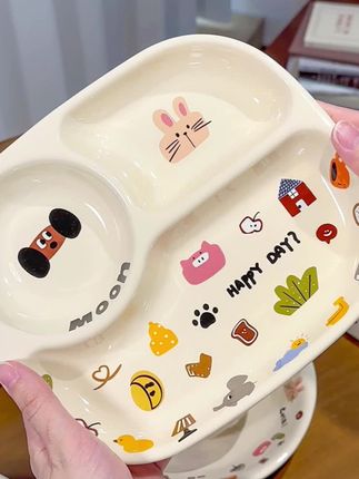 川岛屋分餐盘早餐盘专用分格餐盘子家用新款儿童餐具一人食#分格餐盘 #陶瓷餐具 #颜值餐具 #分格盘 #一人食餐盘