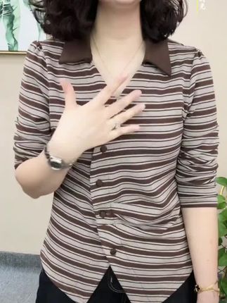 2025秋季新款气质条纹洋气休闲百搭显瘦长袖打底女装上衣 #面料柔软舒适 #新款上新 #时尚女装 #小众设计感 #谁穿都好看