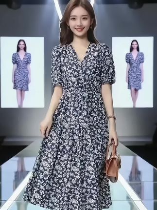 #无限回购的宝藏单品 在时尚秀场的熠熠灯光下,她身着这款韩版V领碎花连衣裙,优雅迈步。V领设计巧妙拉长颈部线条,衬得肌肤愈发白皙透亮, 同时增添了几分性感与知性 。精致的碎花图案,如繁星洒落裙身,浪漫又不失高级感。恰到好处的剪裁,勾勒出曼妙身姿,宽松的裙摆自然垂坠,有效遮挡腿部多余肉肉,显瘦效果绝佳。搭配简约高跟鞋与精致手包,每一步都散发着独属于都市女性的迷人魅力。#气质连衣裙 #碎花连衣裙 #显瘦连衣裙 #穿美裙赴夏日之约 @抖加🔥上热门🔥dou+🔥热点宝