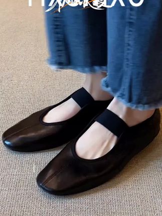 超软小羊皮~法式黑色通勤单鞋女圆头弹力带百搭舒适软底玛丽珍鞋#热门#分享#好货