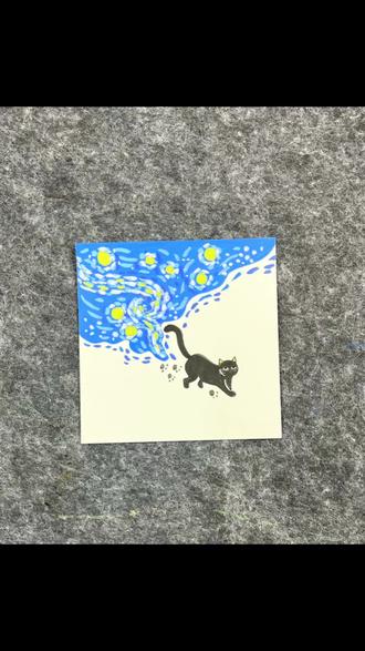 偷一把梵高的星空,撒在猫咪的尾巴尖#画画 #手绘教程 #每日一画