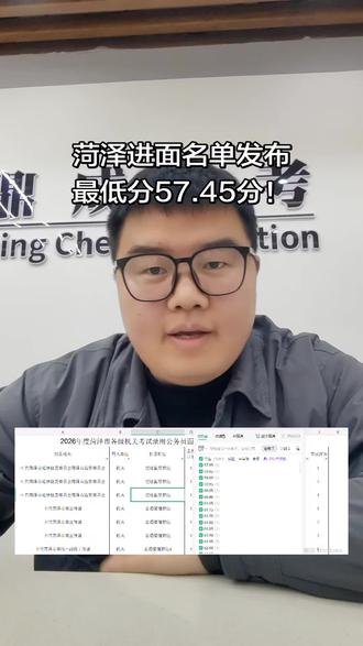 刚刚发布!
山东省考菏泽进面名单发布!
最低57.45分进入面试
#省考 #菏泽省考 #进面名单 #巨野鼎成 #巨野省考