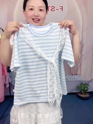 女童夏季新款短袖T恤衫,女童夏季2025新款儿童韩系条纹蕾丝披肩时尚短袖棉甜美#女童短袖t恤 #慵懒风 #女童洋气服装推荐 #女童短袖 #面料柔软舒适