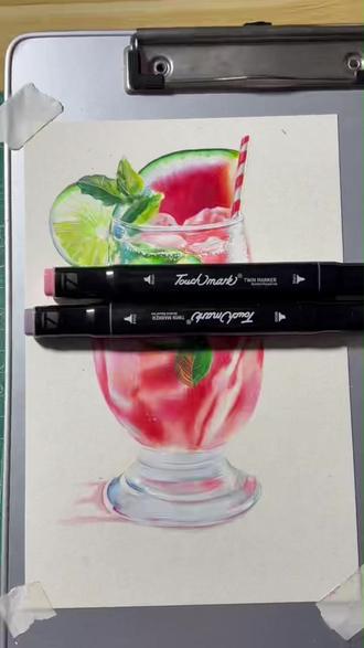 马克笔加彩铅 泰驰马克打底,启励油性彩铅刻画细节#泰驰马克打底 #启励彩铅 #手绘 #画画 #彩铅