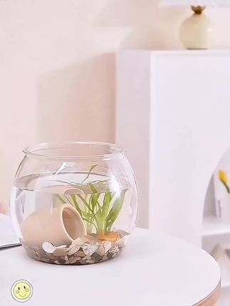 #上热门 圆形鱼缸塑料一体成型防摔不坏高透仿玻璃客厅小型桌面生态缸