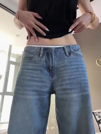 夏季无腰头凉感莱赛尔复古水洗低腰垂感直筒牛仔裤女#时尚牛仔裤#气质直筒裤#洋气牛仔裤#显瘦长裤#百搭直筒裤