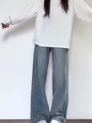 梨形身材必备复古蓝竹节纹理牛仔裤女小个子新款宽松高腰直筒裤#直筒裤 #女装 #穿搭 #牛仔裤 #复古穿搭