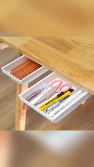 桌底壁挂免打孔,抽屉式隐形收纳神器! #收纳新潮流 #家用收纳盒 #免打孔收纳 #隐形收纳 #抽屉收纳