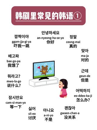 韩剧里常见的韩语①,建议收藏 1.안녕하세요 你好 an-nyeong-ha-se-yo
2.정말 真的 ceong-mal
3.맞아 对的 ma-ja
4.근데 但是 geun-de
5.어떡하지 怎么办? eo-ddeo-ka-ji
6.괜찮아 没关系 gwaen-chan-a
7.아니요 不是 a-ni-yo
8.싫어 讨厌 sil-eo
9.잠시만요 等一下 cam-si-man-yo
10.뭐라고? 说什么? mwo-la-go
11.배고파 我饿了 bae-go-pa
12.깜짝이야 吓我一跳 ggam-jja-gi-ya
你还知道哪些韩剧中经常出现的韩语口语,欢迎在评论区留言
#韩剧 #韩语口语 #韩语学习 #羊驼教育 #羊驼韩语