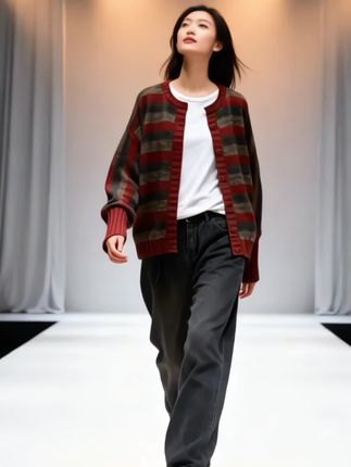 【正版】开衫针织外套 女2025秋季新款 文艺复古 条纹拼色宽松外穿棉线#时尚气质穿搭 #针织开衫#外套 #早秋穿搭 #早秋贵气感穿搭 @巨量引擎小助手 (AI生成视频仅为展示效果,作为参考,服装具体细节以链接的详情描述为准!)