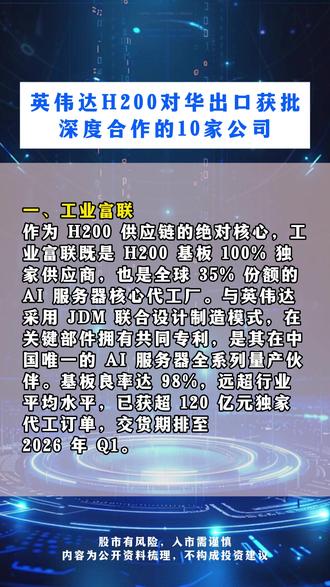 英伟达H200对华出口获批,深度合作的10家公司