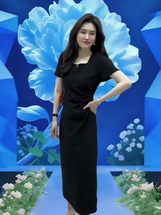 时尚方领连衣裙2025夏季气质修身显瘦优雅时尚高级感长裙#减龄显瘦穿搭 #优雅气质 #气质连衣裙#高级感穿搭#时尚连衣裙
