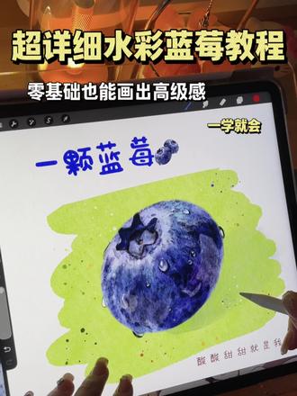 超详细零基础新手小白也能学会的蓝莓清透水彩画来啦,保姆级教程#画画教程 #ipad绘画 #procreate绘画 #零基础学画画 #板绘教程