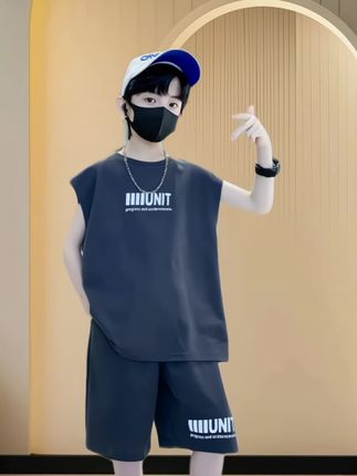 夏季新款韩版男童中大儿童无袖时尚翅膀凉爽薄潮酷背心套装#夏季穿搭 #童装#背心套装#夏季新款#谁穿谁好看