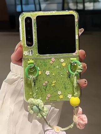 小清新绿碎花适用于华为Purax阔折叠pocket2斜挎背带挂绳novaflip闪粉imd保护套magicvflip手提绳#小清新折叠手机壳#阔折叠手机壳#时尚折叠手机壳#小众折叠手机壳