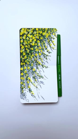 有手就会的浪漫迎春花~ #丙烯马克笔 #丙烯马克笔绘画 #翻翻乐 #0基础学画画 #丙烯马克笔画