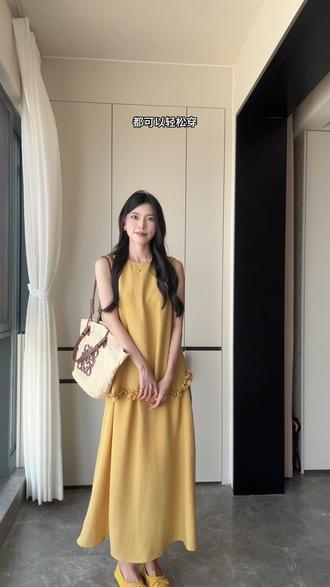 超显白的黄色韩系套装!#氛围感穿搭 #无袖连衣裙 #高知女性穿搭 #夏季穿搭公式 #舒适感穿搭