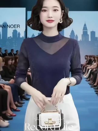新款网纱打底衫女显瘦内搭长袖网红百搭气质洋气时尚女766
