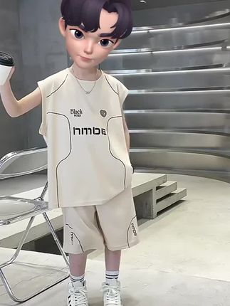 儿童夏季无袖休闲速干套装中大童背心短裤两件套男孩运动薄款#好物推荐🔥