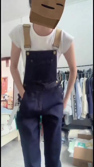 BRN美式复古原色直筒背带裤2026女甜美休闲宽松阔腿工装款连体裤