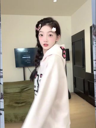 【帝韵】韩版粉色卡通kt猫刺绣卫衣外套女新款早秋穿搭宽松连帽 被秋日氛围感穿搭拿捏了#卫衣  #甜妹  #浅跳一下  #被秋日氛围感穿搭拿捏了  #通勤穿搭如何摆脱土气感