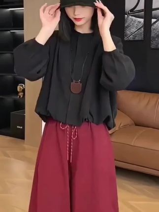 秋季新款长袖T恤九分裤#正能量 #穿搭套装#张予曦#杜克