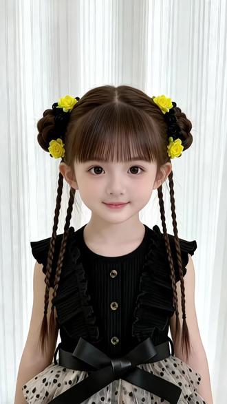 春天就给女儿扎这个甜美花苞丸子头,简单又好看#生女儿就是用来打扮的 #日常编发 #编发教程 #儿童编发 #头饰发饰