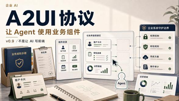 A2UI v0.9:不是让 AI 写前端 A2UI 的重点不是让模型写页面,而是让 Agent 在你的组件库里工作。企业 AI 应用下一步,要关注组件目录、权限边界和可执行动作。 #A2UI #企业AI #Agent #AI产品 #业务组件
