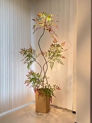 彩色南天竹仿:/ 真绿植室内客厅玄关假树大型落地盆栽