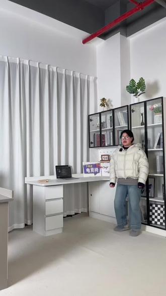 实木转角书桌书柜一体#居家好物推荐