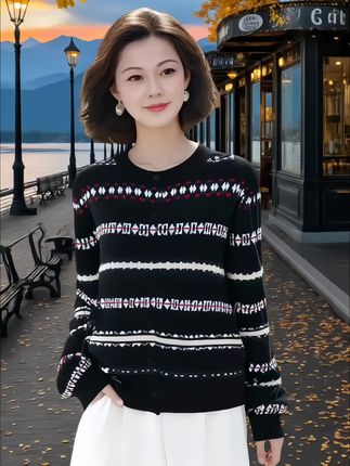姐妹们初秋新款品牌正品时尚洋气撞色条纹提花羊毛毛衣针织衫上衣来了 #减龄显瘦穿搭#时尚气质穿搭#时尚减龄穿搭#减龄气质穿搭#早秋贵气感穿搭