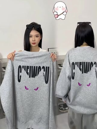 CHEIWOSU恶魔猫咪卫衣男秋冬季男款美式高街ins圆领潮牌男士加绒#卫衣男 #卫衣穿搭 #高街穿搭 #卫衣控