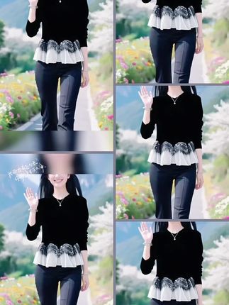 #减龄显瘦穿搭 #谁穿谁漂亮 #穿岀青春活力 #蕾丝花边丝绒上衣#洋气小衫