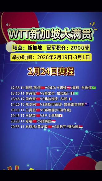 2026新加坡大满贯2月24日赛程