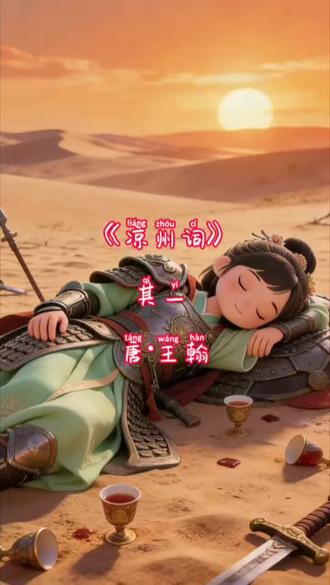 《凉州词》(其一 )唐·王翰(含原文、逐句翻译与注释、诗词赏析与艺术特点)#国学文化 #国学智慧 #和抖音一起学古诗 #亲子教育 #古诗词