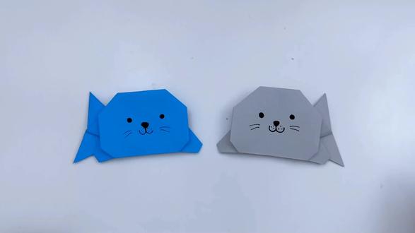 可爱折纸海豹,快来试试吧! #一起做手工 #爱手工 #亲子手工 #手工折纸