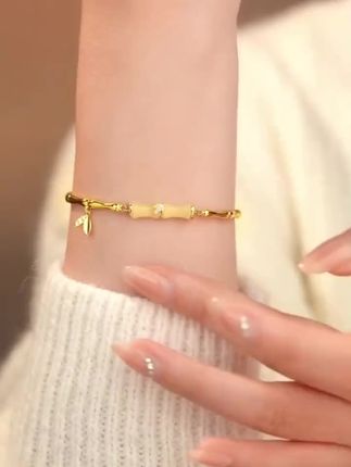 中国黄金珍尚银和田玉竹节手链女款情人节礼物送老婆七夕礼物S925#和田玉 #竹节手链 #礼物 #手链 #珠宝首饰