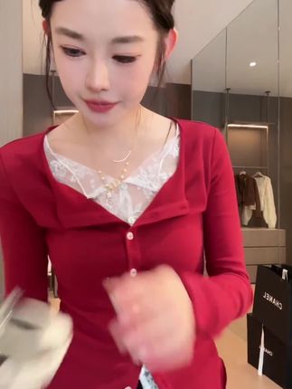 #新款早秋法式修身气质蕾丝拼接假两件上衣LK2506595#穿搭#穿搭技巧 #穿搭分享