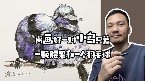 离画好一对小鸟只差一颗腰果和一个羽毛球 #速写 #绘画教程